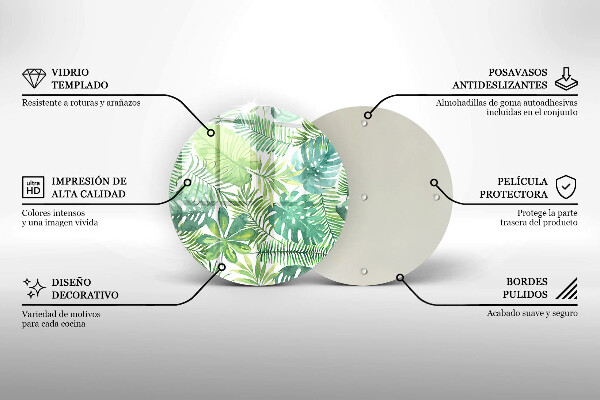 De vidrio templado Hojas boho acuarela