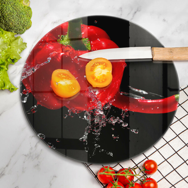 De vidrio templado Pimientos rojos en agua