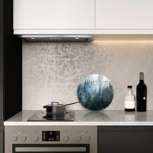 De vidrio templado Árboles forestales y niebla