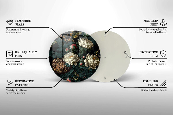 De vidrio templado Flores de peonía vintage