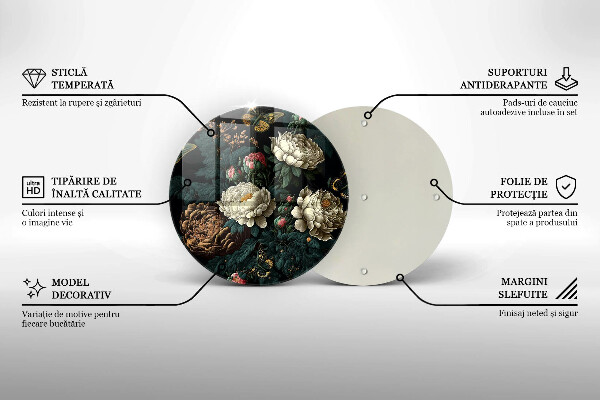 De vidrio templado Flores de peonía vintage