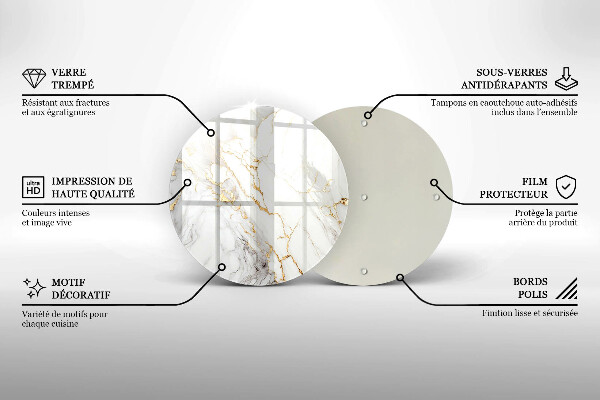De vidrio templado Mármol claro con oro