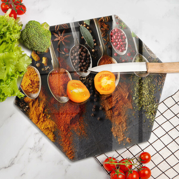 Tabla de cortar de vidrio Cucharas con especias