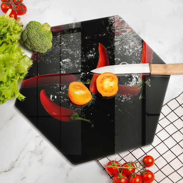 Tabla de cortar de vidrio Chiles en agua