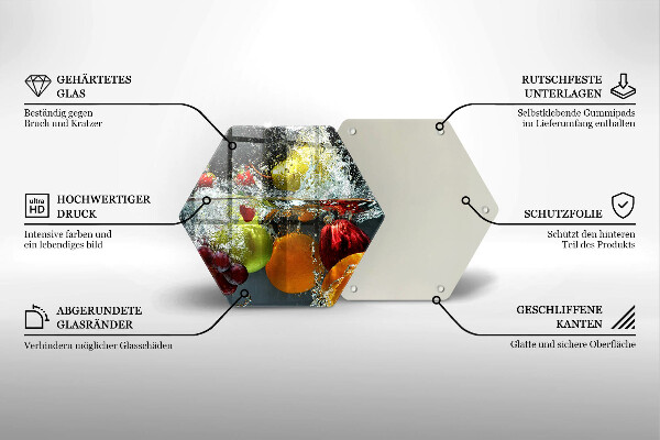 Tabla de cortar de vidrio Fruta jugosa en agua