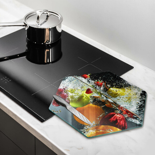 Tabla de cortar de vidrio Fruta jugosa en agua