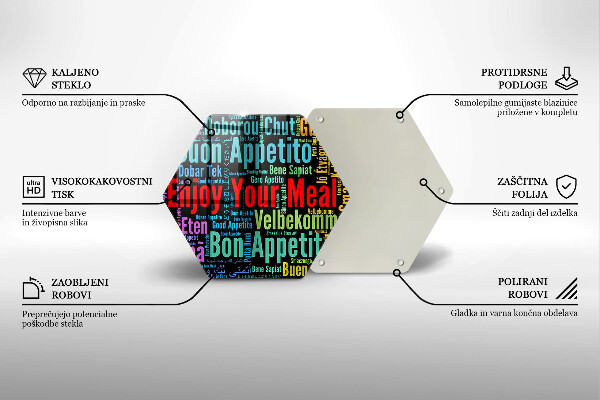 Tabla de cortar de vidrio Subtítulos buen provecho idiomas