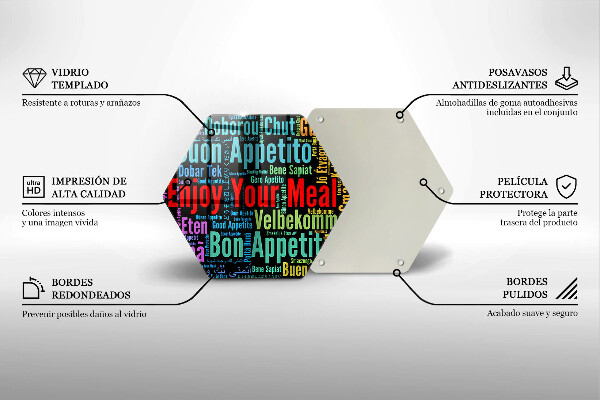 Tabla de cortar de vidrio Subtítulos buen provecho idiomas