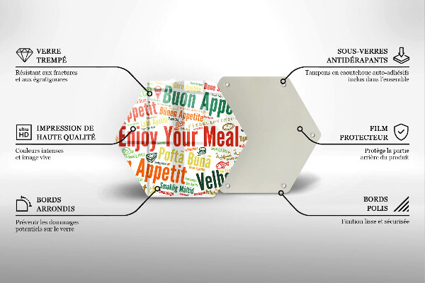 Tabla de cortar de vidrio Subtítulos buen provecho idiomas