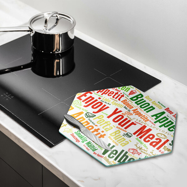 Tabla de cortar de vidrio Subtítulos buen provecho idiomas