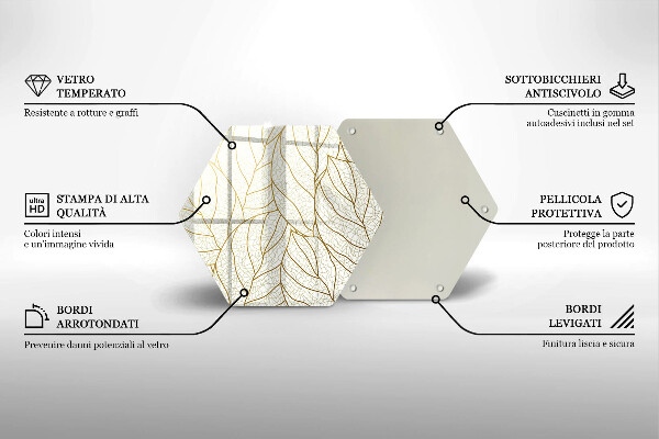 Tabla de cortar de vidrio Patrón de hojas de arte lineal