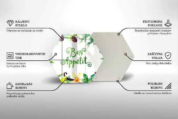 Tabla de cortar de vidrio Inscripción de bon appetit