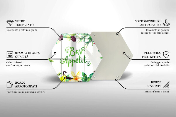 Tabla de cortar de vidrio Inscripción de bon appetit