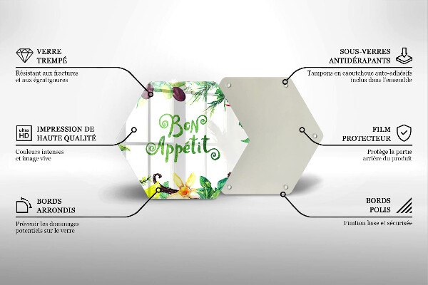 Tabla de cortar de vidrio Inscripción de bon appetit