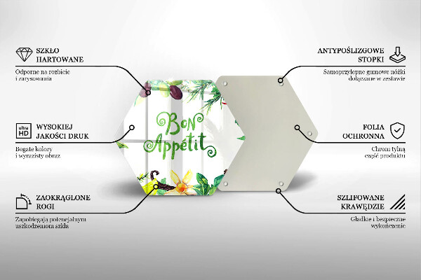 Tabla de cortar de vidrio Inscripción de bon appetit
