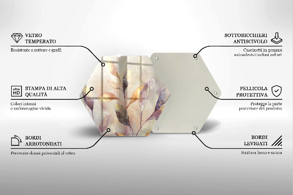 Tabla de cortar de vidrio Hojas boho pintadas