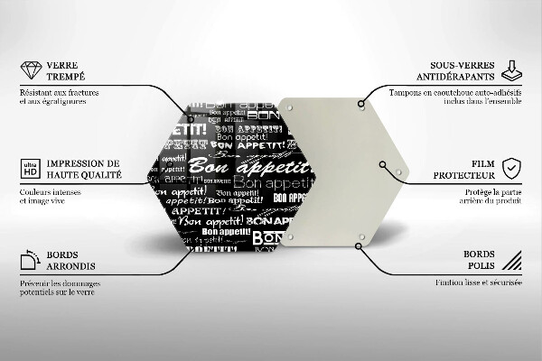 Tabla de cortar de vidrio Subtítulos de cocina bon appetit