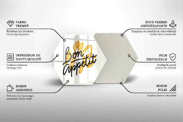 Tabla de cortar de vidrio Inscripción de bon appetit