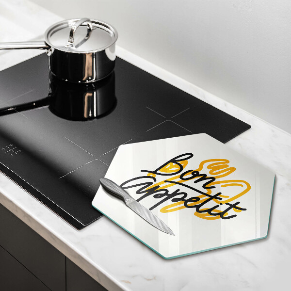 Tabla de cortar de vidrio Inscripción de bon appetit