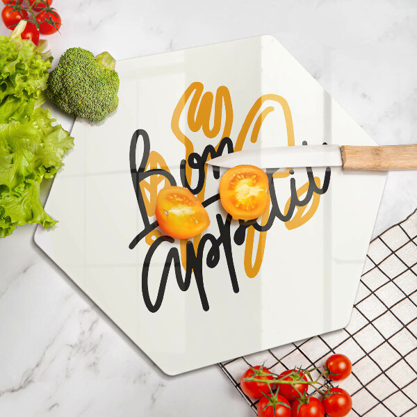 Tabla de cortar de vidrio Inscripción de bon appetit