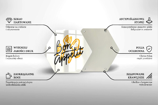 Tabla de cortar de vidrio Inscripción de bon appetit