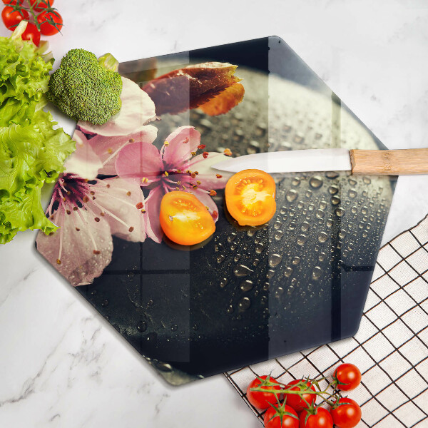 Tabla de cortar de vidrio Flores piedras zen