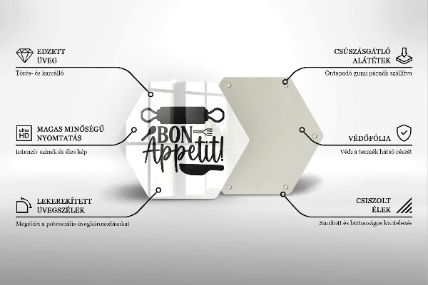 Tabla de cortar de vidrio Inscripción de bon appetit