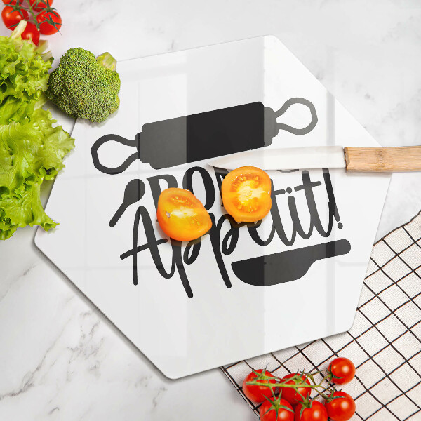 Tabla de cortar de vidrio Inscripción de bon appetit