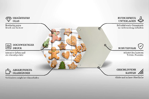 Tabla de cortar de vidrio Pan de jengibre navideño
