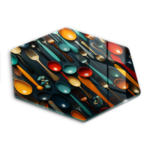 Tabla de cortar de vidrio Cucharas y tenedores de colores