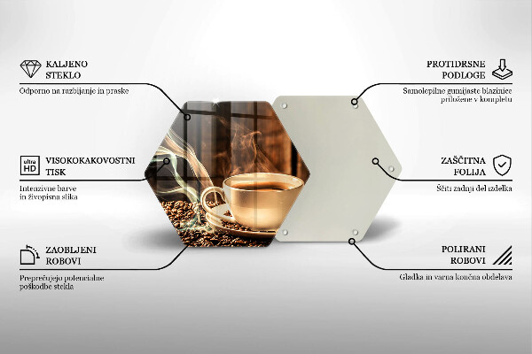 Tabla de cortar de vidrio Taza y granos de café