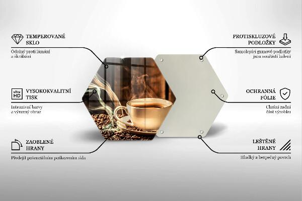 Tabla de cortar de vidrio Taza y granos de café