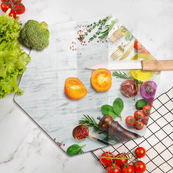 Tabla de cortar de vidrio Verduras y especias