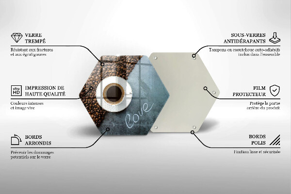 Tabla de cortar de vidrio Granos de café y taza
