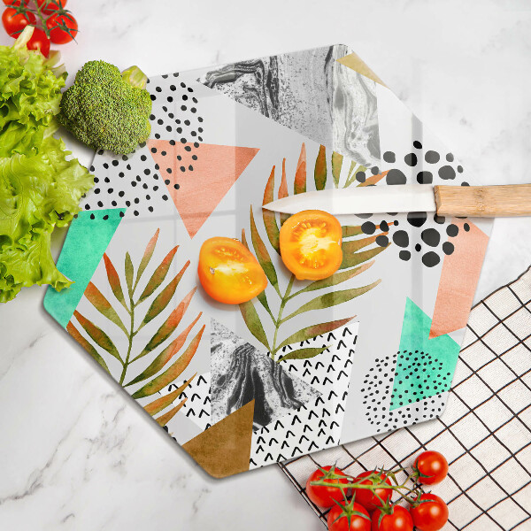 Tabla de cortar de vidrio Patrón de hojas boho