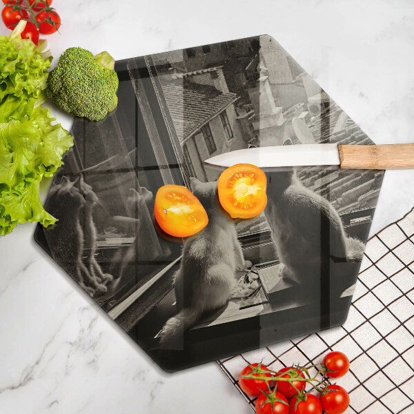 Tabla de cortar de vidrio Ventana y ciudad de gatos