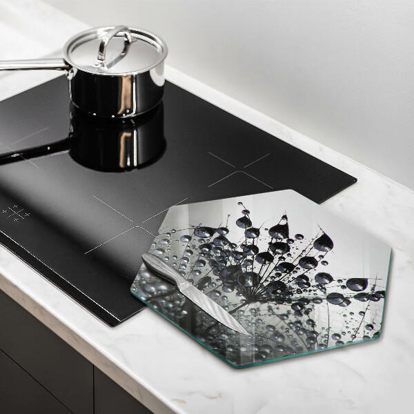 Tabla de cortar de vidrio Dientes de león y rocío