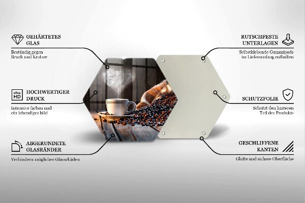 Tabla de cortar de vidrio Taza de café y corazón