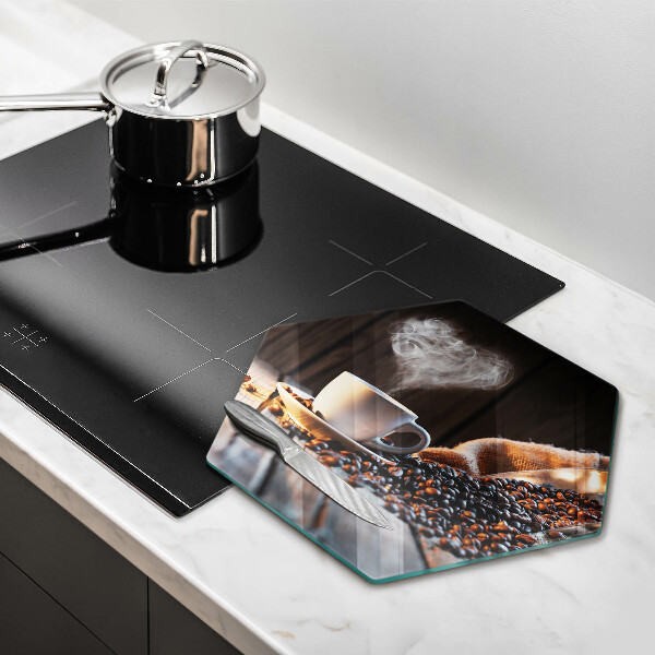 Tabla de cortar de vidrio Taza de café y corazón