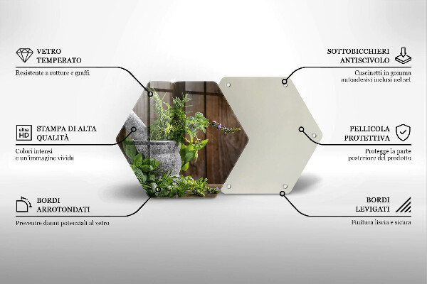 Tabla de cortar de vidrio Plantas hierbas y madera