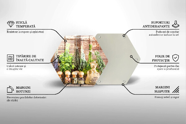 Tabla de cortar de vidrio Hierbas especias y madera