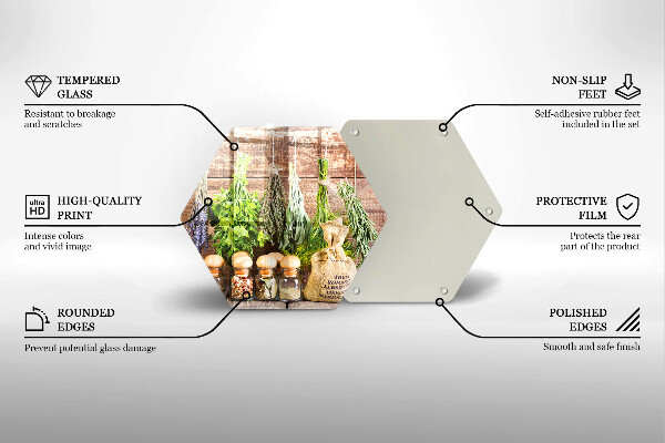 Tabla de cortar de vidrio Hierbas especias y madera