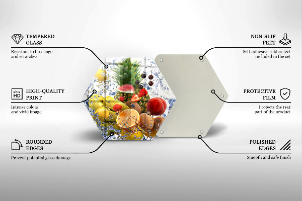 Tabla de cortar de vidrio Fruta jugosa y agua