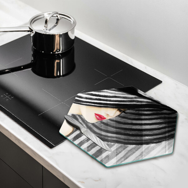 Tabla de cortar de vidrio Mujer con sombrero