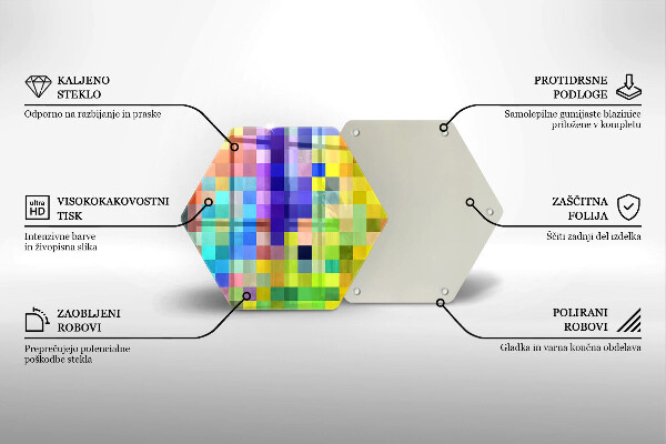Tabla de cortar de vidrio Cuadrados de píxeles de colores