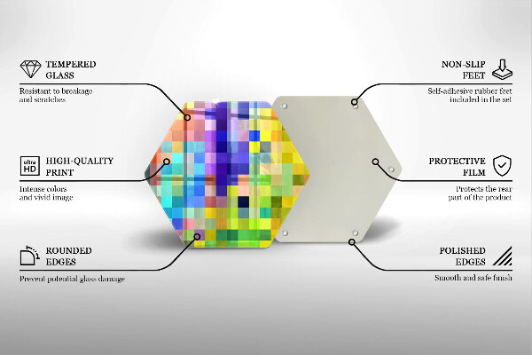 Tabla de cortar de vidrio Cuadrados de píxeles de colores