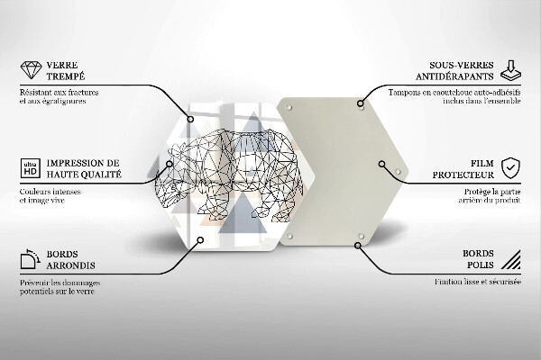 Tabla de cortar de vidrio Rinoceronte de arte lineal
