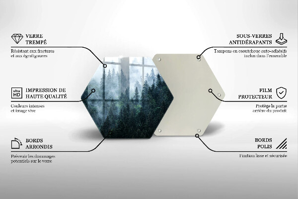 Tabla de cortar de vidrio Árboles forestales y niebla