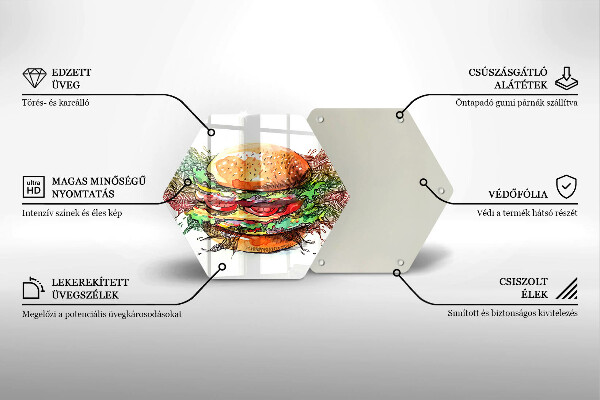 Tabla de cortar de vidrio Dibujo de hamburguesa