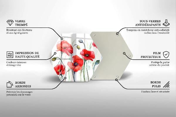 Tabla de cortar de vidrio Flores de amapolas rojas